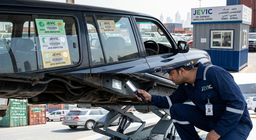 JEVIC pre-shipment inspection of used car in Dubai for export to Africa